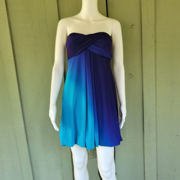 Xscape | Dresses | Xscape Joanna Chen Strapless Blue Horizontal Ombre Mini  Dress 4 | Poshmark